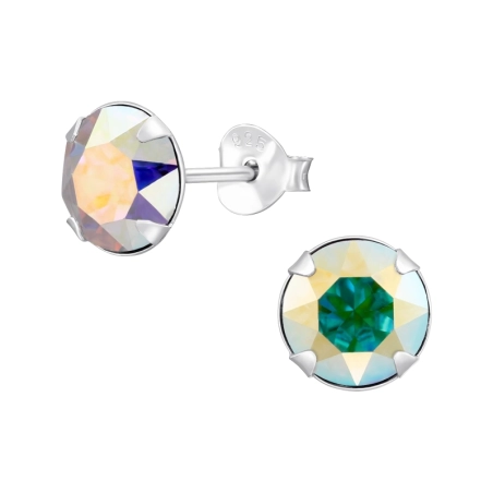 Round with Crystal - 925 Sterling Silver Ear Studs With Crystal Stones