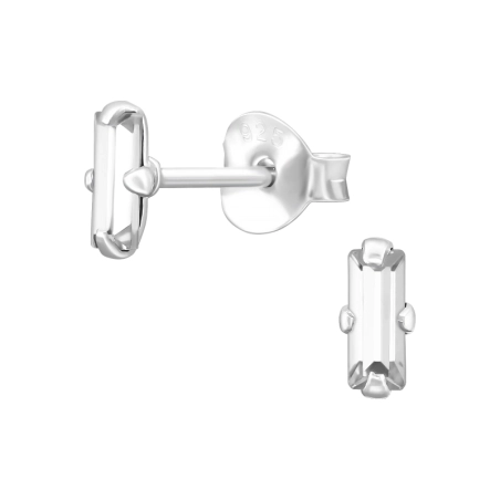 Rectangle with crystal - 925 Sterling Silver Ear Studs With Crystal Stones