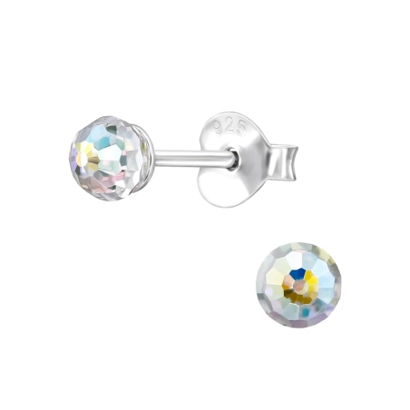Facette Ball 4mm - 925 Sterling Silver Ear Studs With Crystal Stones