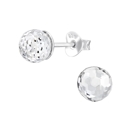 Facette Ball 6mm - 925 Sterling Silver Ear Studs with Crystal stones