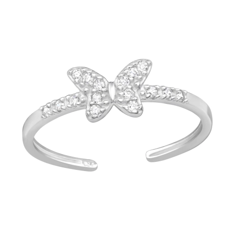 Butterfly with Zirconia - 925 Sterling Silver Toe Rings