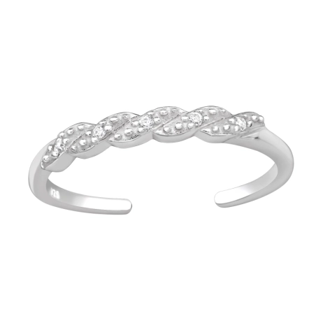 Twisted with Zirconia - 925 Sterling Silver Toe Rings