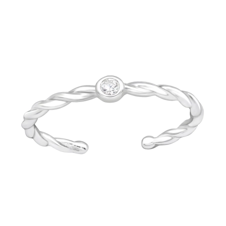 Twisted Circle with Zirconia - 925 Sterling Silver Toe Rings