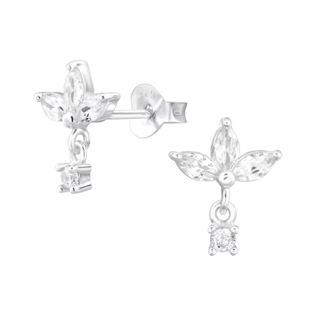 Flower with cubic zirconia - 925 Sterling Silver Ear Studs With Zirconia Stones