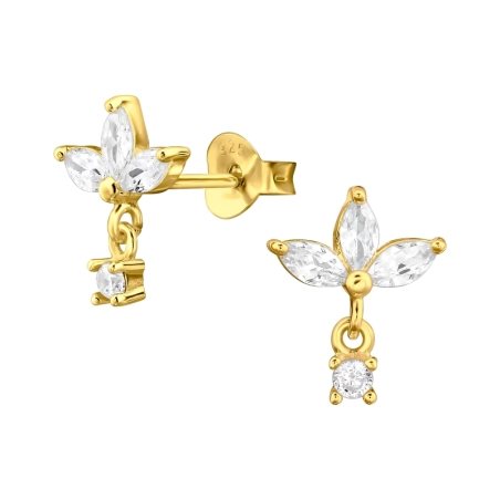 Golden flower with cubic zirconia - 925 Sterling Silver Ear Studs With Zirconia Stones