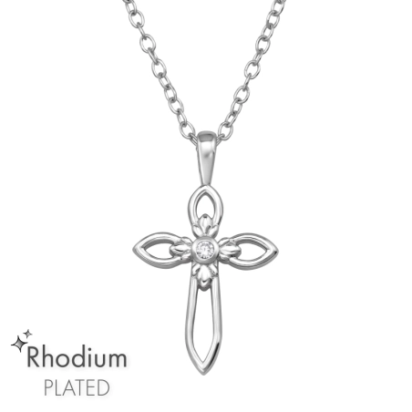 Cross with Zirconia - 925 Sterling Silver Necklace With Stones