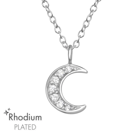 Moon with Zirconia - 925 Sterling Silver Necklace With Stones