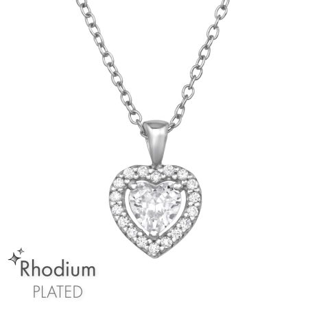 Heart with Zirconia - 925 Sterling Silver Necklace With Stones