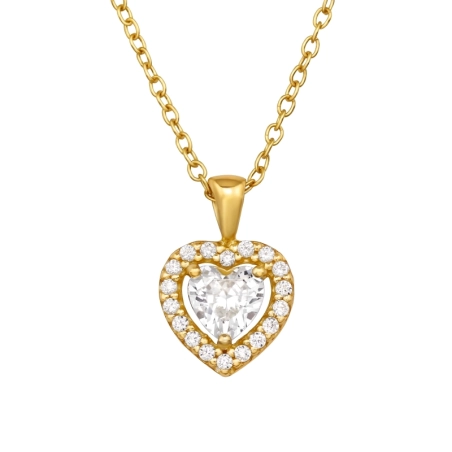 Heart with Zirconia - 925 Sterling Silver Necklace With Stones