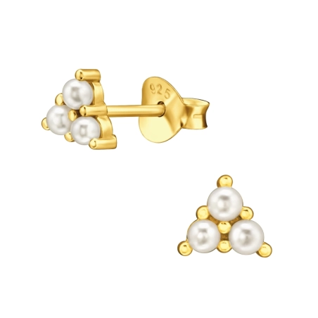 Triangle with pearls  - 925 Sterling Silver Ear Studs With Pearls