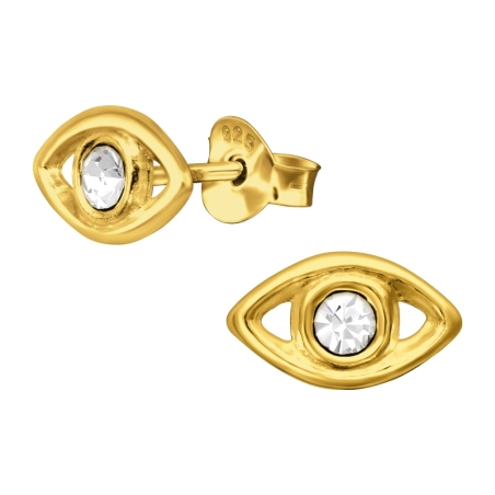 Evil Eye - 925 Sterling Silver Ear Studs with Crystal stones
