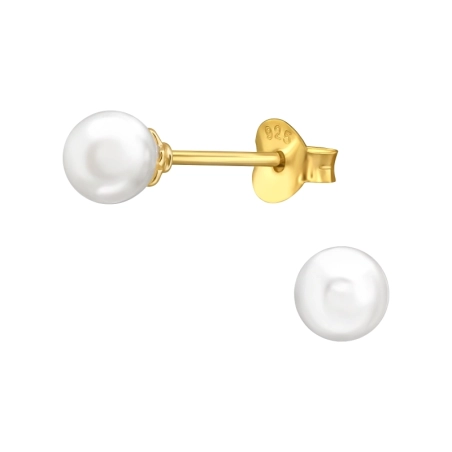 Gold Plated 5mm Round with pearl - 925 Sterling Silver Ear Studs With Pearls