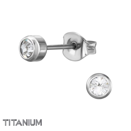 Round 3.9mm with crystal - Titanium Titan Ear Studs