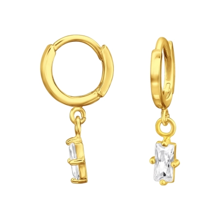 Suspended cubic zirconia - 925 Sterling Silver Huggies