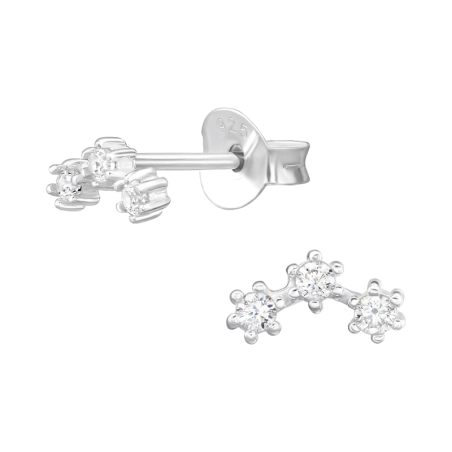 Curved with zirconia - 925 Sterling Silver Ear Studs With Zirconia Stones