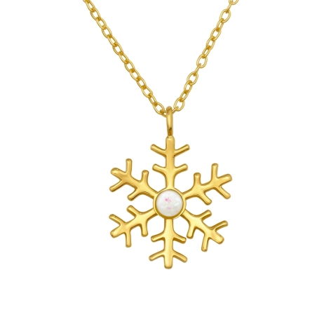 Gold Snowflake with Opal  - 925 Sterling Silver Necklace With Stones