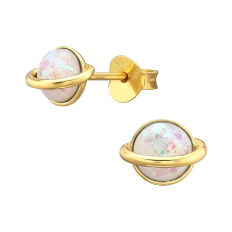 Saturn - 925 Sterling Silver Ear Studs with semi-precious stones