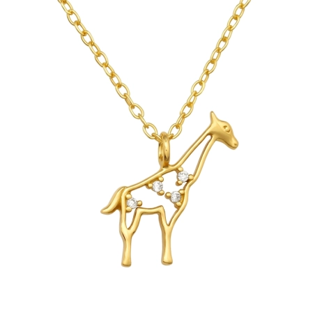 Gold Giraffe with Zirconia - 925 Sterling Silver Necklace With Stones