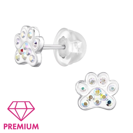 Paws with crystals - Premium* - 925 Sterling Silver Premium Children Ear Studs