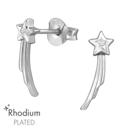 Shooting Star with Zirconia - 925 Sterling Silver Ear Studs With Zirconia Stones