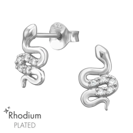 Snake with Zirconia - 925 Sterling Silver Ear Studs With Zirconia Stones
