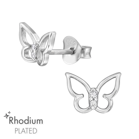 Butterfly with Zirconia - 925 Sterling Silver Ear Studs With Zirconia Stones