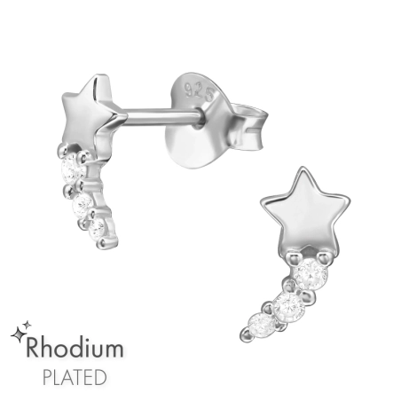 Shooting Star with Zirconia - 925 Sterling Silver Ear Studs With Zirconia Stones