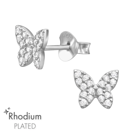 Butterfly with zirconia - 925 Sterling Silver Ear Studs With Zirconia Stones