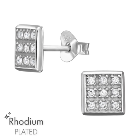 Square with Zirconia - 925 Sterling Silver Earrings With Zirconia Stones