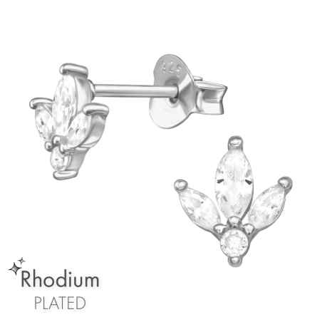 Leaves with zirconia - 925 Sterling Silver Ear Studs With Zirconia Stones