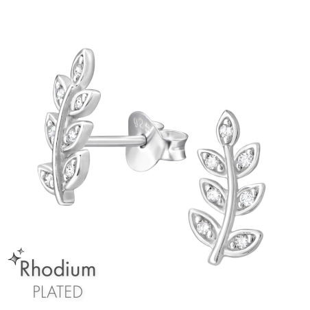 Branch with zirconia - 925 Sterling Silver Ear Studs With Zirconia Stones