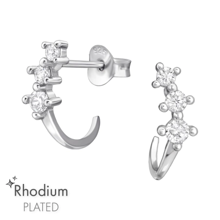 Geometrical  with Zirconia - 925 Sterling Silver Ear Studs With Zirconia Stones