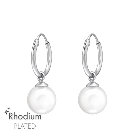 Hanging Pearls - 925 Sterling Silver Ear Hoops