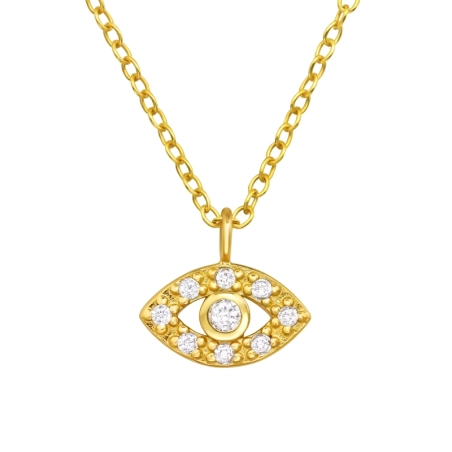 Golden Evil Eye - 925 Sterling Silver Necklace With Stones