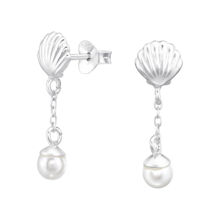 Shell with Pearl - 925 Sterling Silver Ear Studs With Pearls
