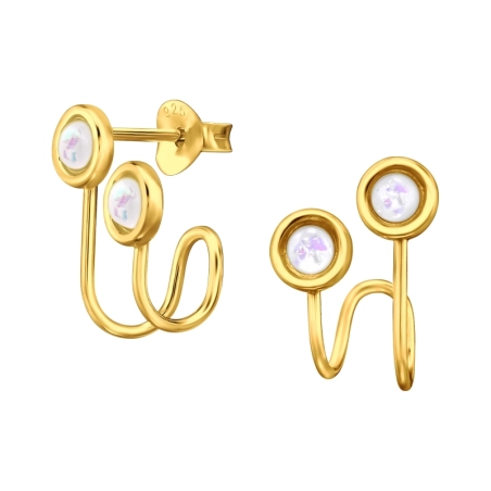 Two Rounds with opal - 925 Sterling Silver Earrings With Semi-Precious Stones & Opal