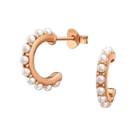 Half Hoop with pearls - 925 Sterling Silver Ear Studs With Pearls