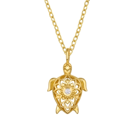 Golden Turtle - 925 Sterling Silver Necklace With Stones