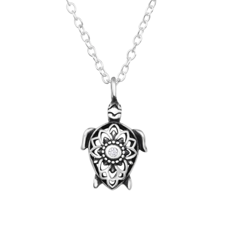 Sea Turtle with zirconia stone - 925 Sterling Silver Necklace With Stones