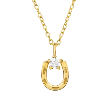 Golden Horseshoe with star zirconia - 925 Sterling Silver Necklace With Stones