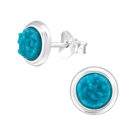Round with stone - 925 Sterling Silver Ear Studs With Semi-Precious Stones