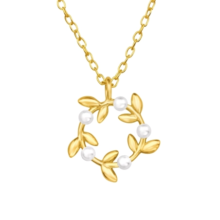 Golden Wreath with Pearls - 925 Sterling Silver Necklace With Stones