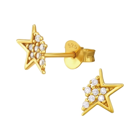 Fading Star with Zirconia - 925 Sterling Silver Ear Studs With Zirconia Stones