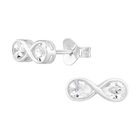 Infinity Ear Studs with Zirconia  - 925 Sterling Silver Ear Studs With Zirconia Stones