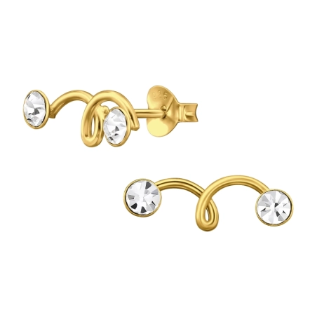 Round - 925 Sterling Silver Ear Studs with Crystal stones
