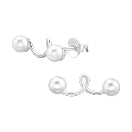 Climber with Pearl - 925 Sterling Silver Ear Studs With Pearls
