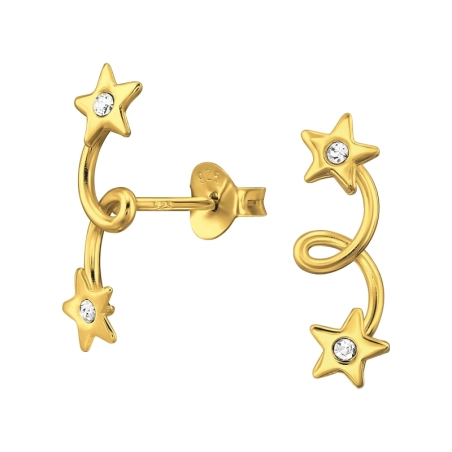 Golden Star with Crystal - 925 Sterling Silver Ear Studs With Crystal Stones