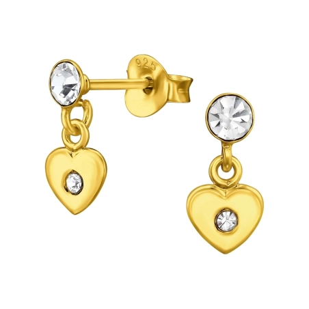 Dangling Heart crystal - 925 Sterling Silver Ear Studs With Crystal Stones