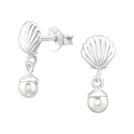 Shell with pearl - 925 Sterling Silver Ear Studs With Pearls