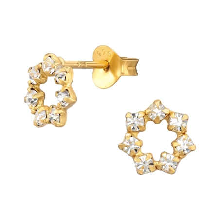 Circle Ear Studs with Crystal Stones - 925 Sterling Silver Ear Studs With Crystal Stones